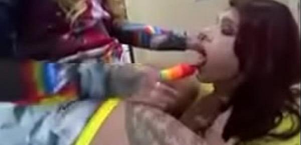  Sissy fucked with rainbow strapon